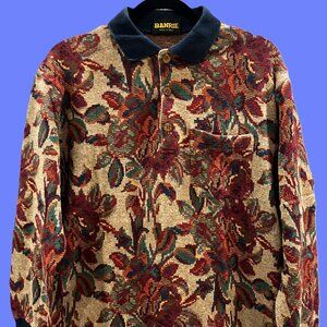 Vintage 90s Banrie Italy Floral Knit Polo Sweater – Like New